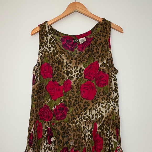 Vintage Leopard Rose Print Midi Dress - Picture 2 of 8
